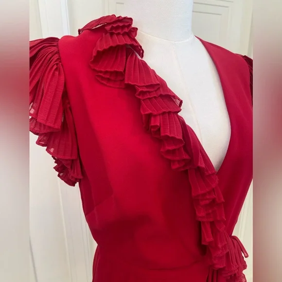 Jill Stuart Red Ruffle Wrap Dress Size 6 Cocktail Evening Party - Picture 4 of 10